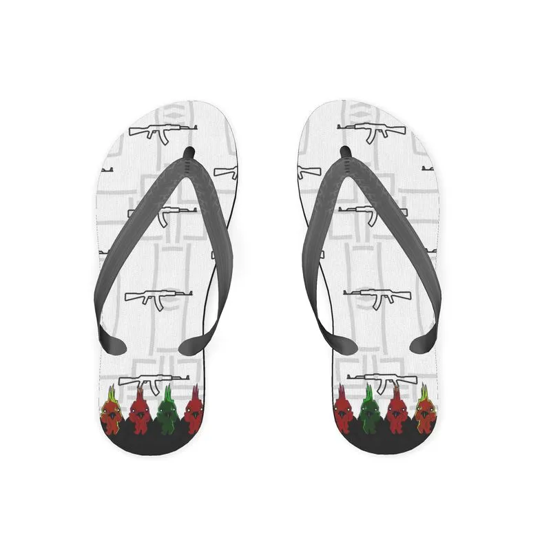 #426 cnl flip flops rooster/gun print