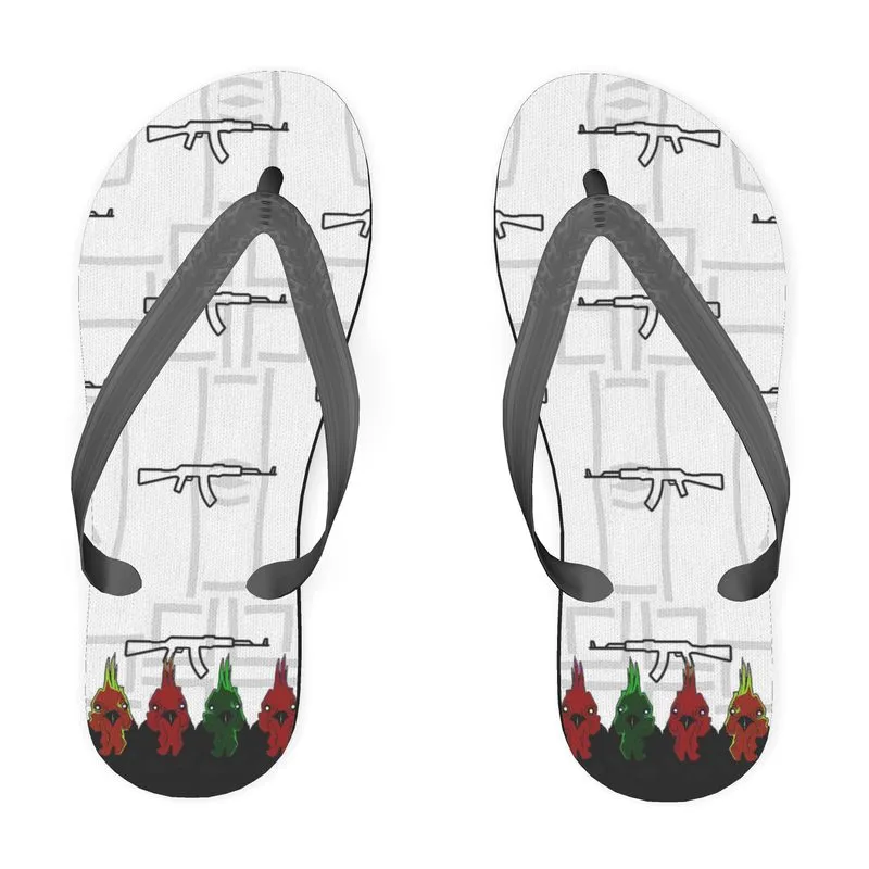 #426 cnl flip flops rooster/gun print