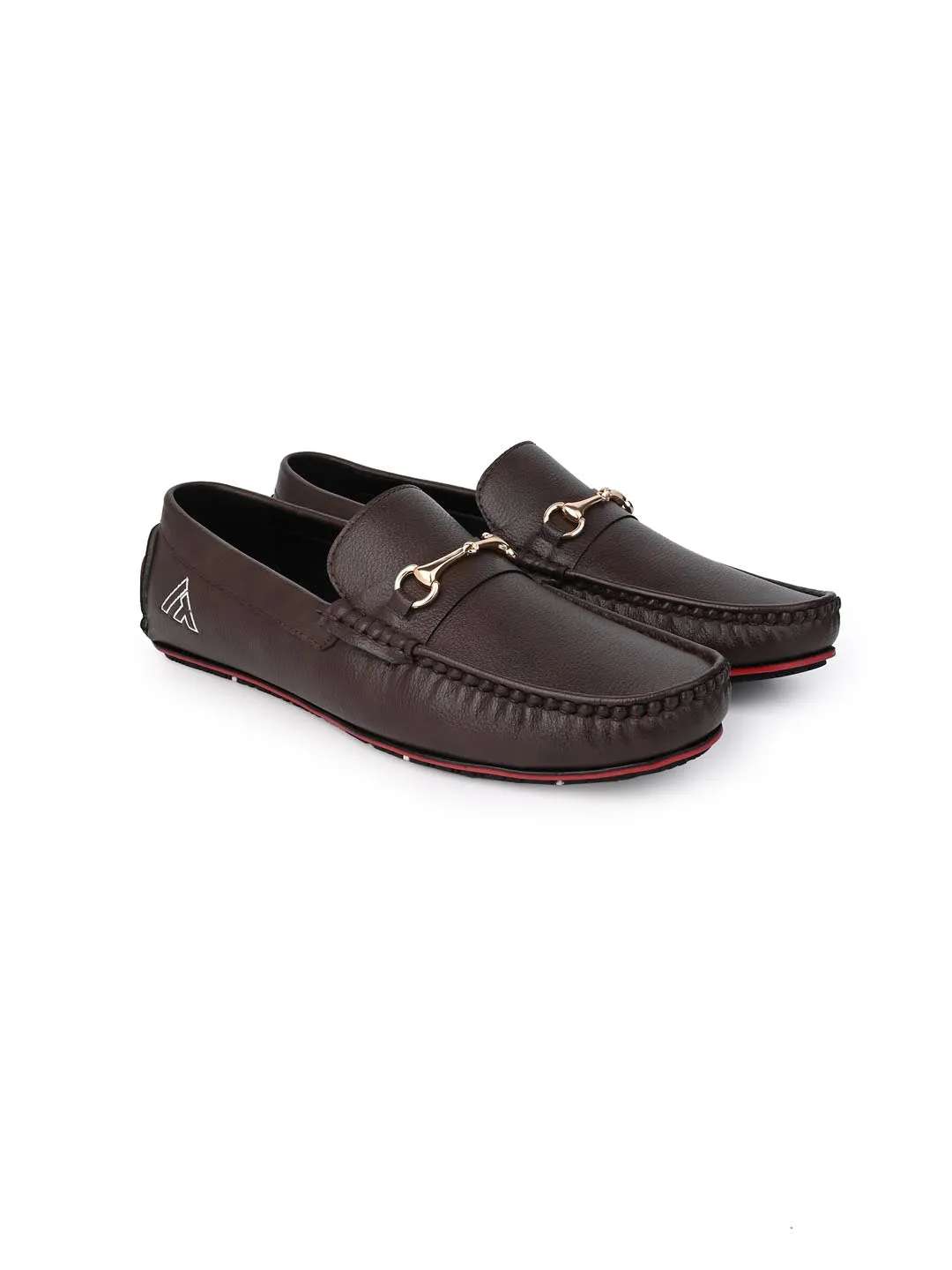 Alberto Torresi Brown Round Toe Loafers With Metal Accent