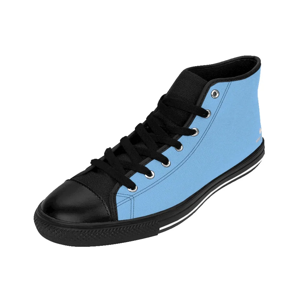 Baby Blue Men's High-top Sneakers, Solid Color Minimalist Designer Tennis Running Shoes