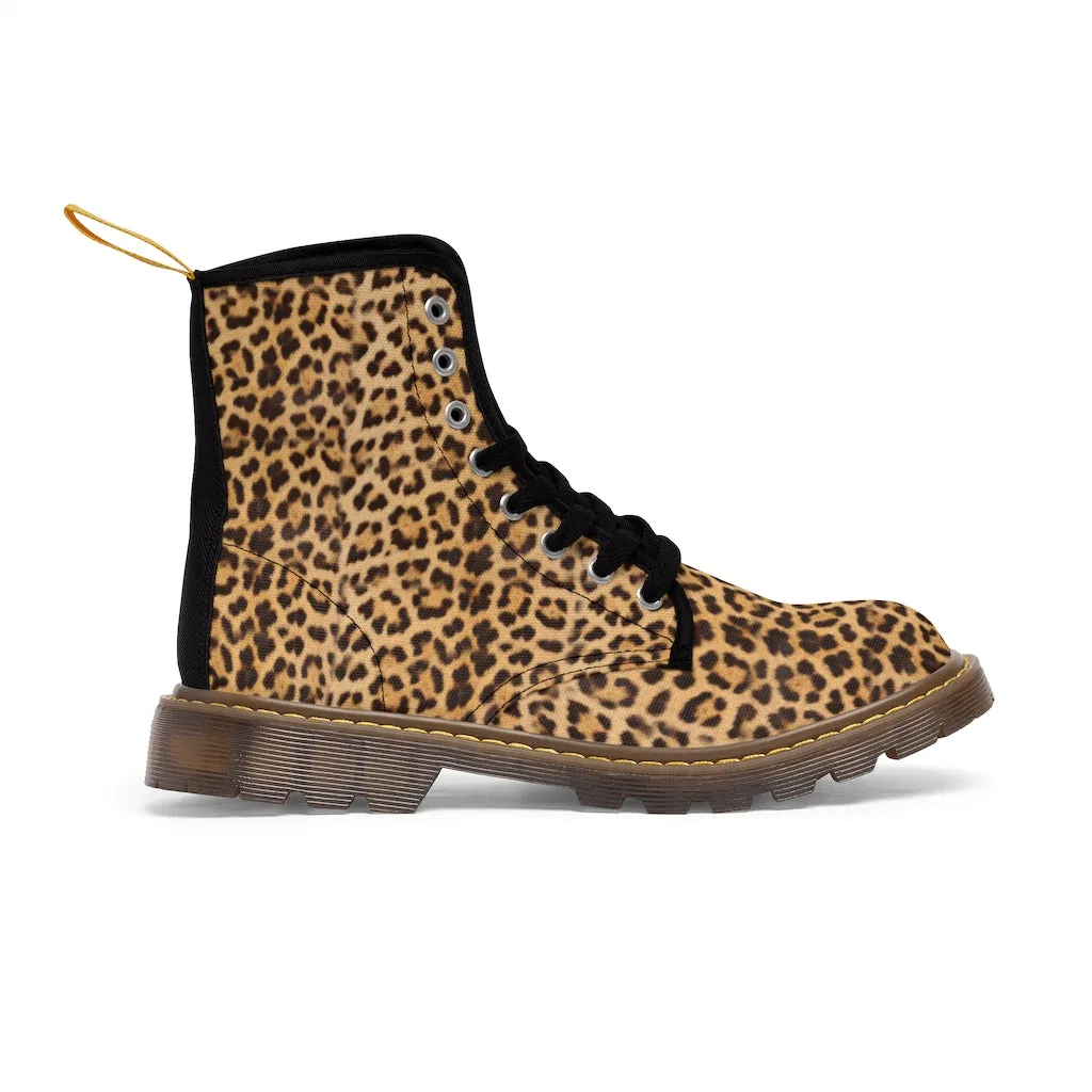 Beige Brown Leopard Men's Boots, Sexy Animal Print Designer Winter Laced-up Boots For Men