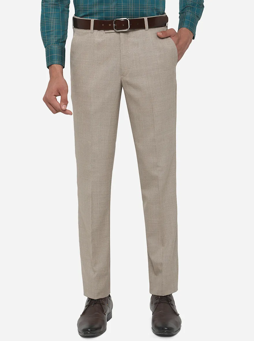 Beige Solid Slim Fit Formal Trouser | JadeBlue