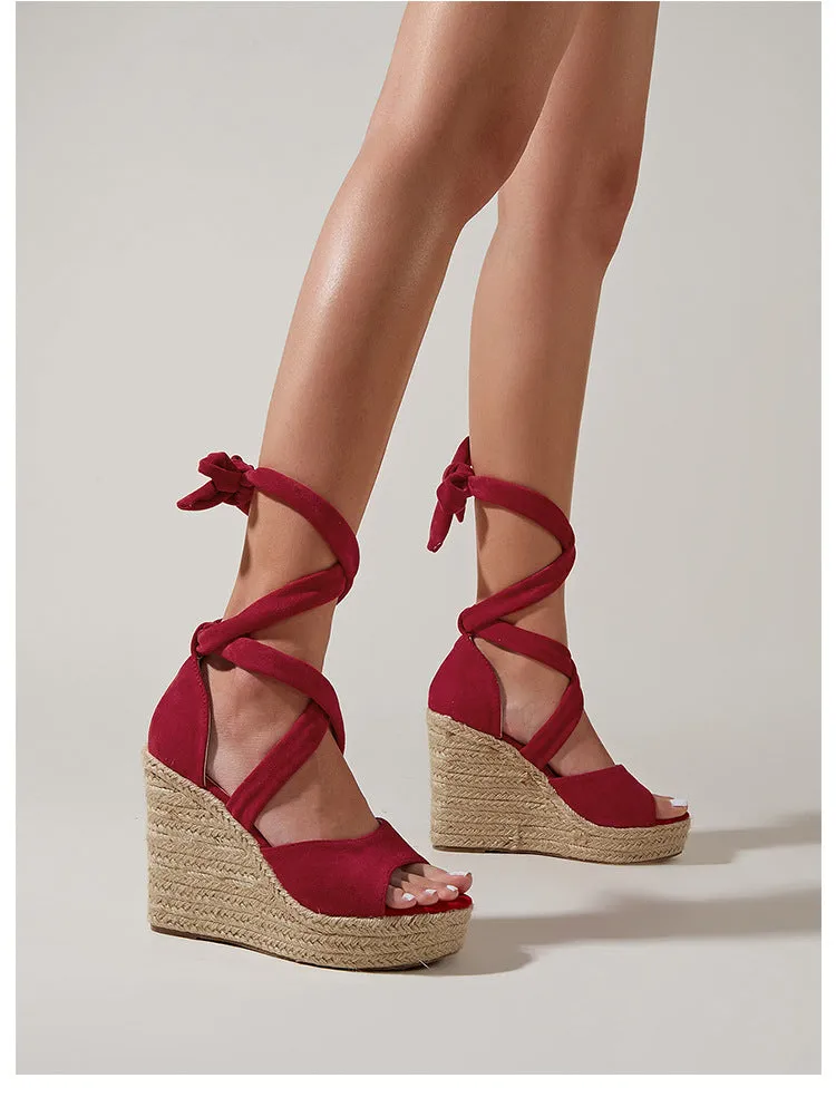 BerriesJam - Ankle Strap Pumps Platform Comfortable Flax Hemp Espadrilles