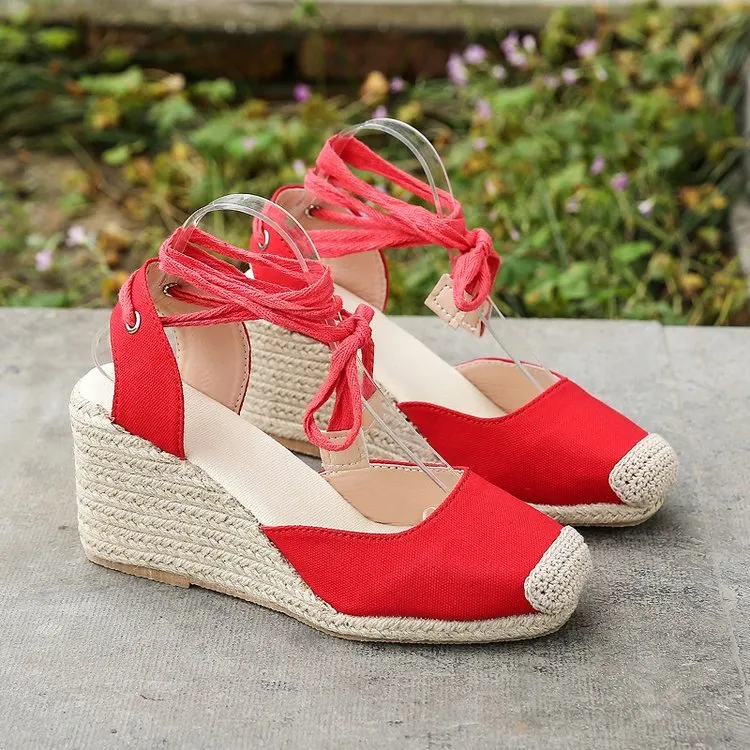 BerriesJam - Comfortable Lace Up On Heels Dancing Flax Espadrilles