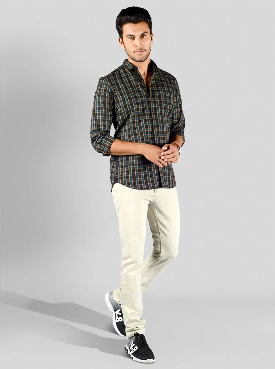 Black Checked Slim Fit Casual Shirt | JadeBlue