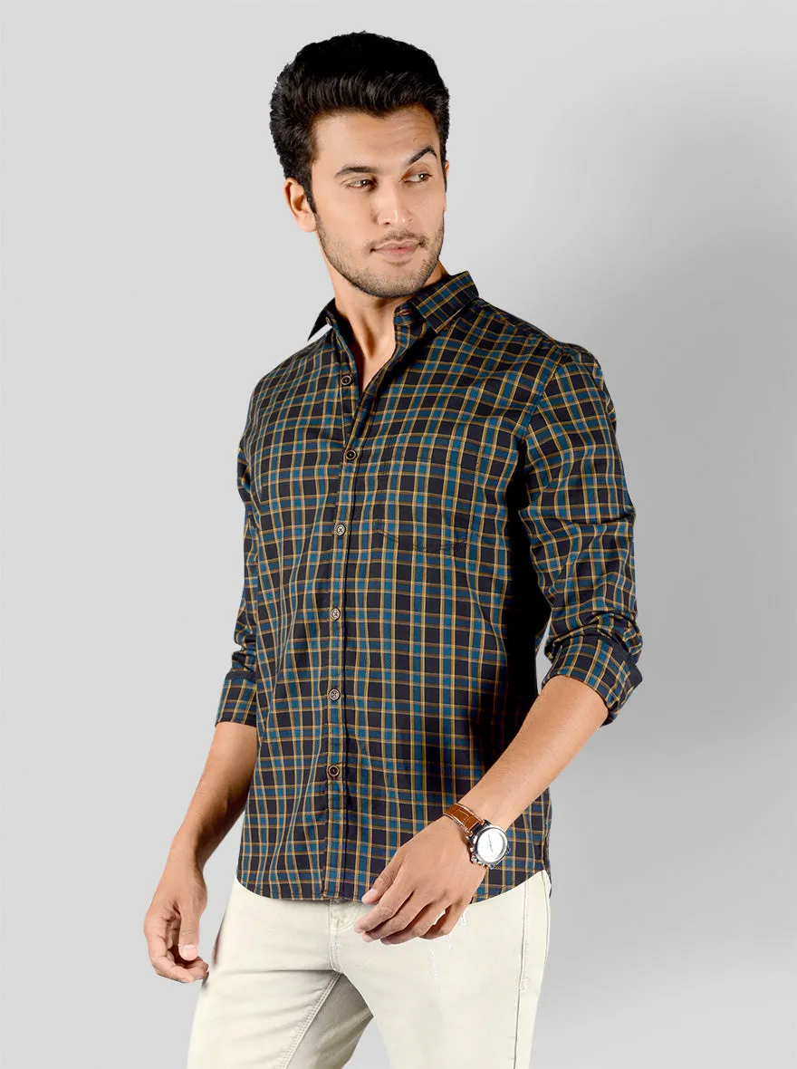 Black Checked Slim Fit Casual Shirt | JadeBlue