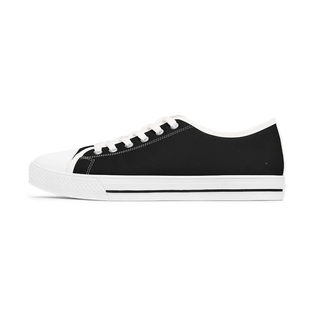 Black Color Ladies' Sneakers, Solid Color Women's Low Top Sneakers Tennis Shoes (US Size: 5.5-12)