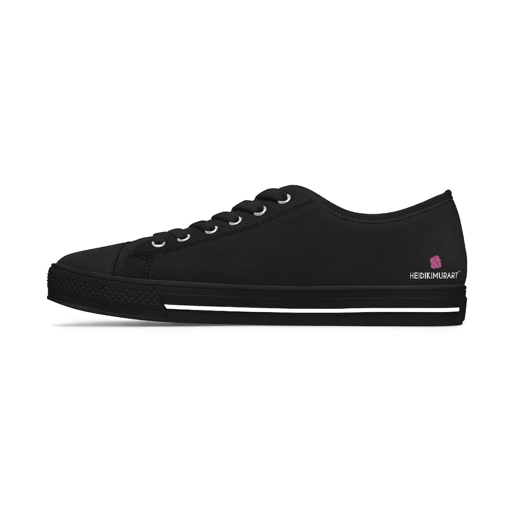 Black Color Ladies' Sneakers, Solid Color Women's Low Top Sneakers Tennis Shoes (US Size: 5.5-12)