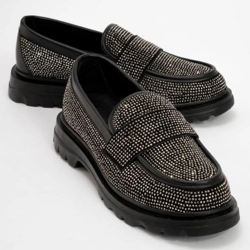 Black Suede Platinum Stone Loafers