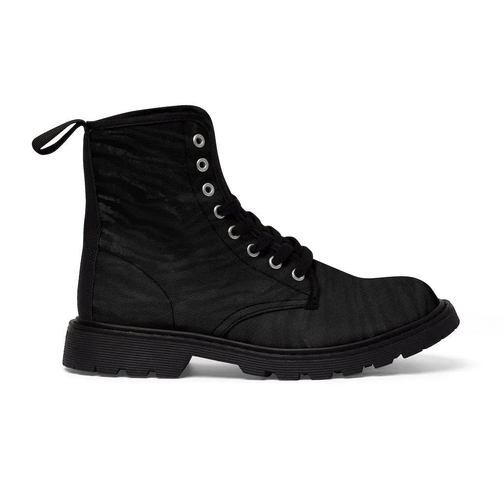 Black Tiger Striped Men's Boots, Animal Print Hiking Winter Boots Laced Up Shoes For Men