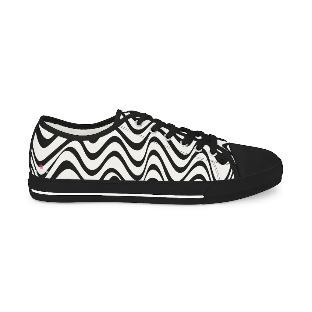 Black White Wavy Men's Shoes, Best Men's Black and White Waves Abstract Best Printed Low Top Sneakers (US Size: 5-14)