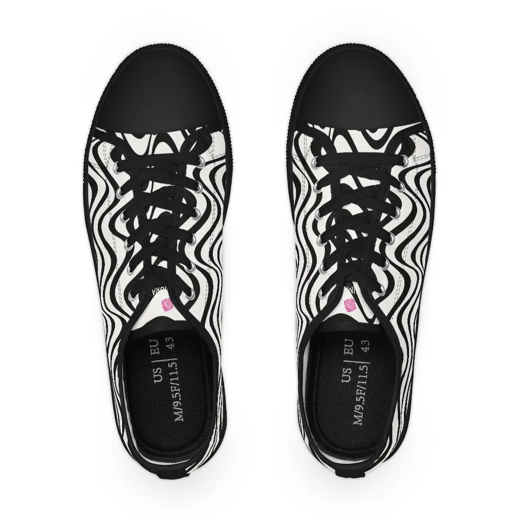 Black White Wavy Men's Shoes, Best Men's Black and White Waves Abstract Best Printed Low Top Sneakers (US Size: 5-14)