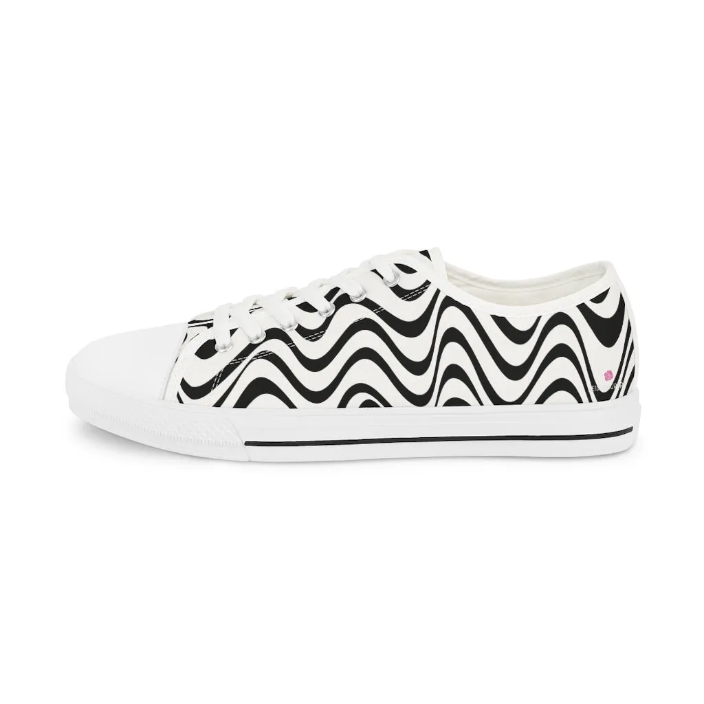 Black White Wavy Men's Shoes, Best Men's Black and White Waves Abstract Best Printed Low Top Sneakers (US Size: 5-14)