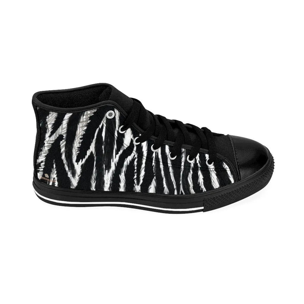 Black Zebra Women's Sneakers, Striped Animal Print Designer High-top Fashion Tennis Shoes