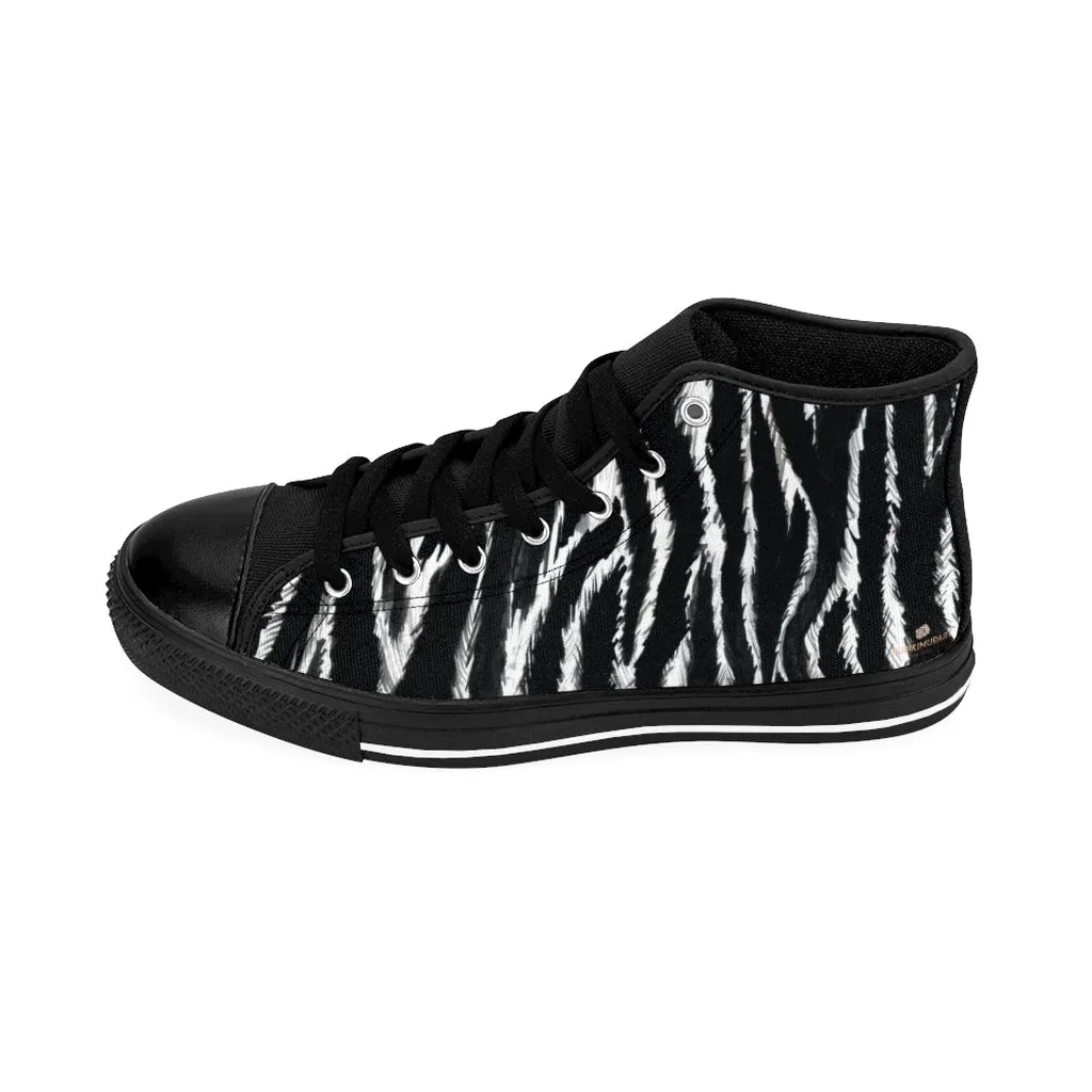 Black Zebra Women's Sneakers, Striped Animal Print Designer High-top Fashion Tennis Shoes