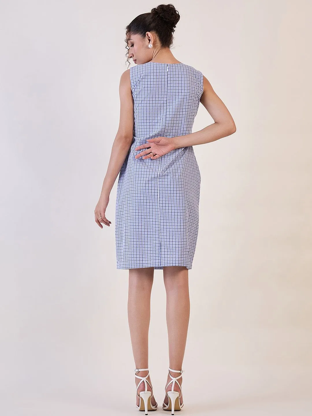 Blue & White Gingham Check Cotton Shift Dress