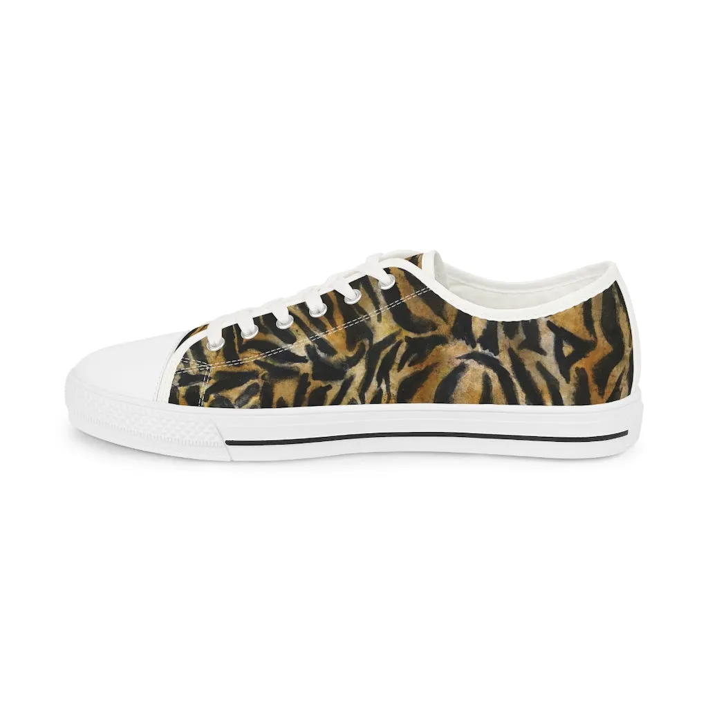 Brown Tiger Stripes Men's Shoes, Best Brown Tiger Striped Animal Print Men's Low Top Sneakers