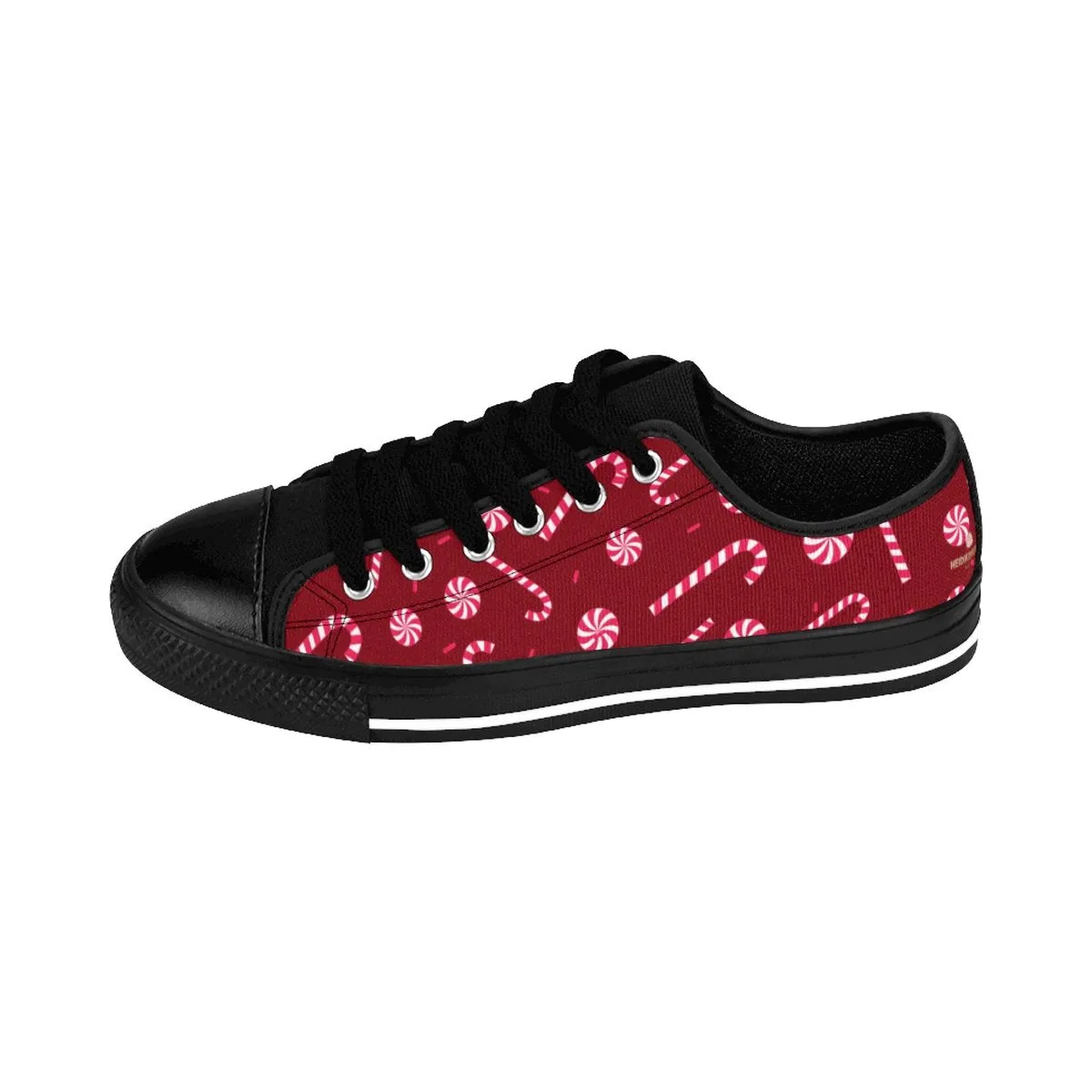 Burgundy Christmas Men's Sneakers, Red White Candy Cane Low Top Running Tennis Shoes