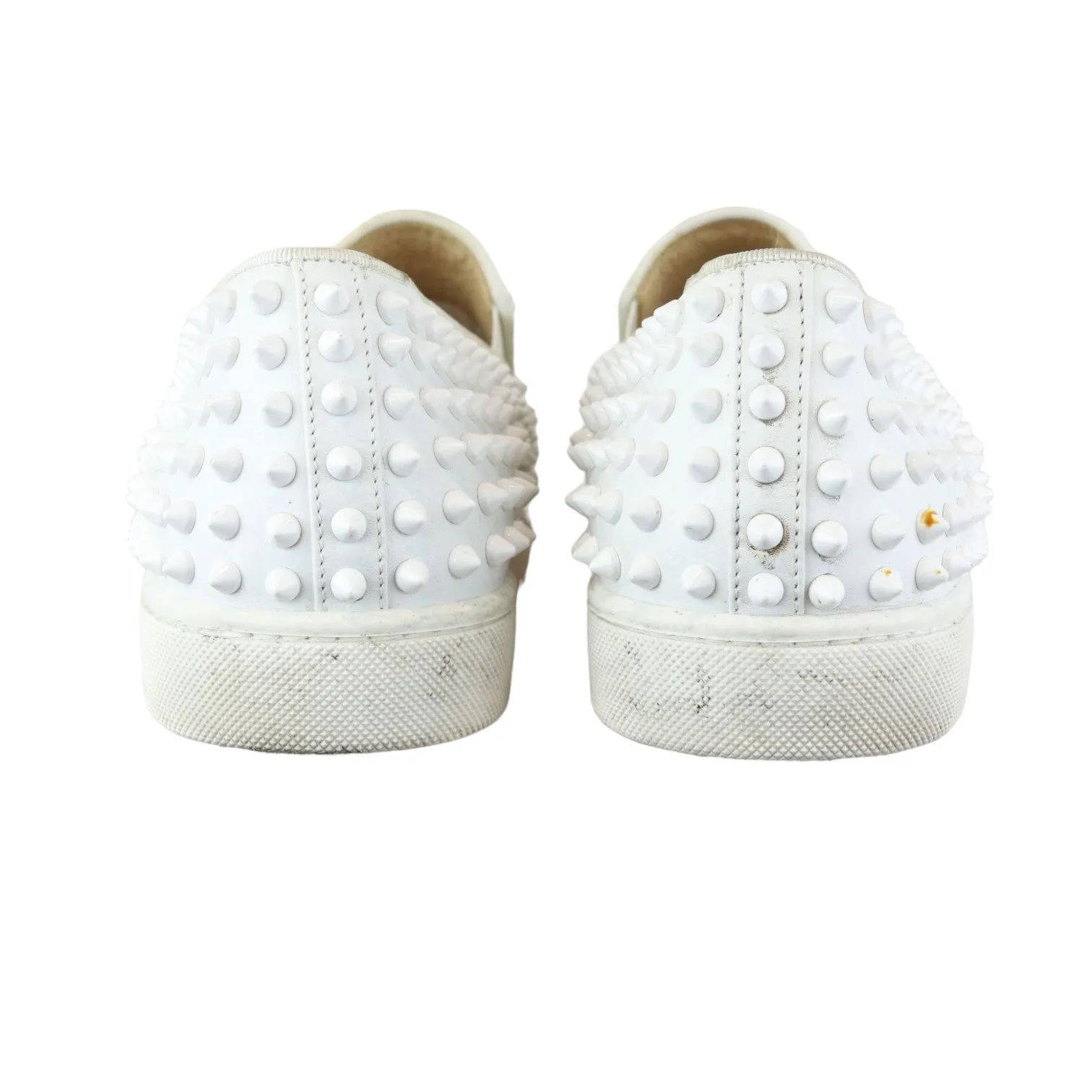 Christian Louboutin Spikes Mens Roller Boat Flat Calfskin White Size 42