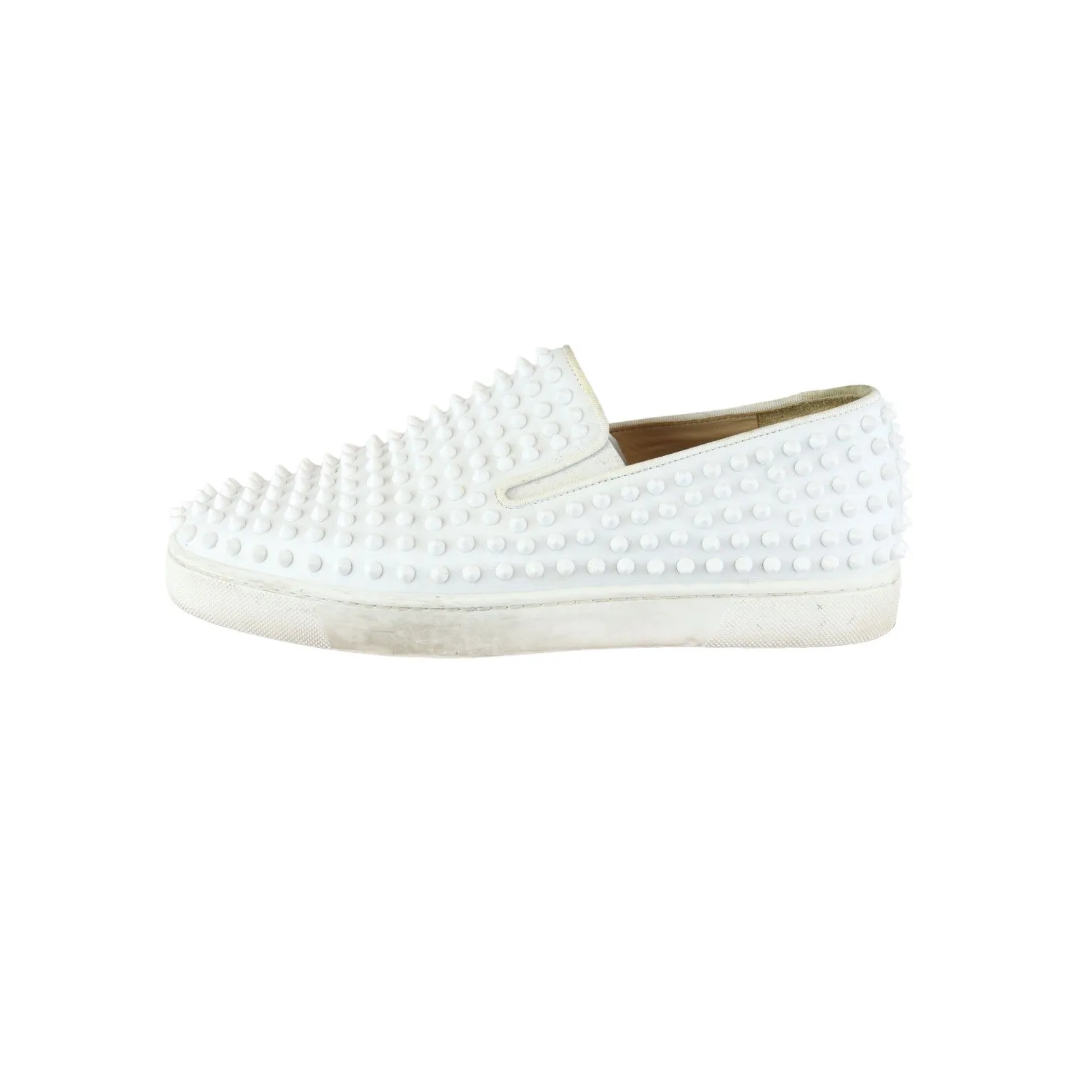 Christian Louboutin Spikes Mens Roller Boat Flat Calfskin White Size 42