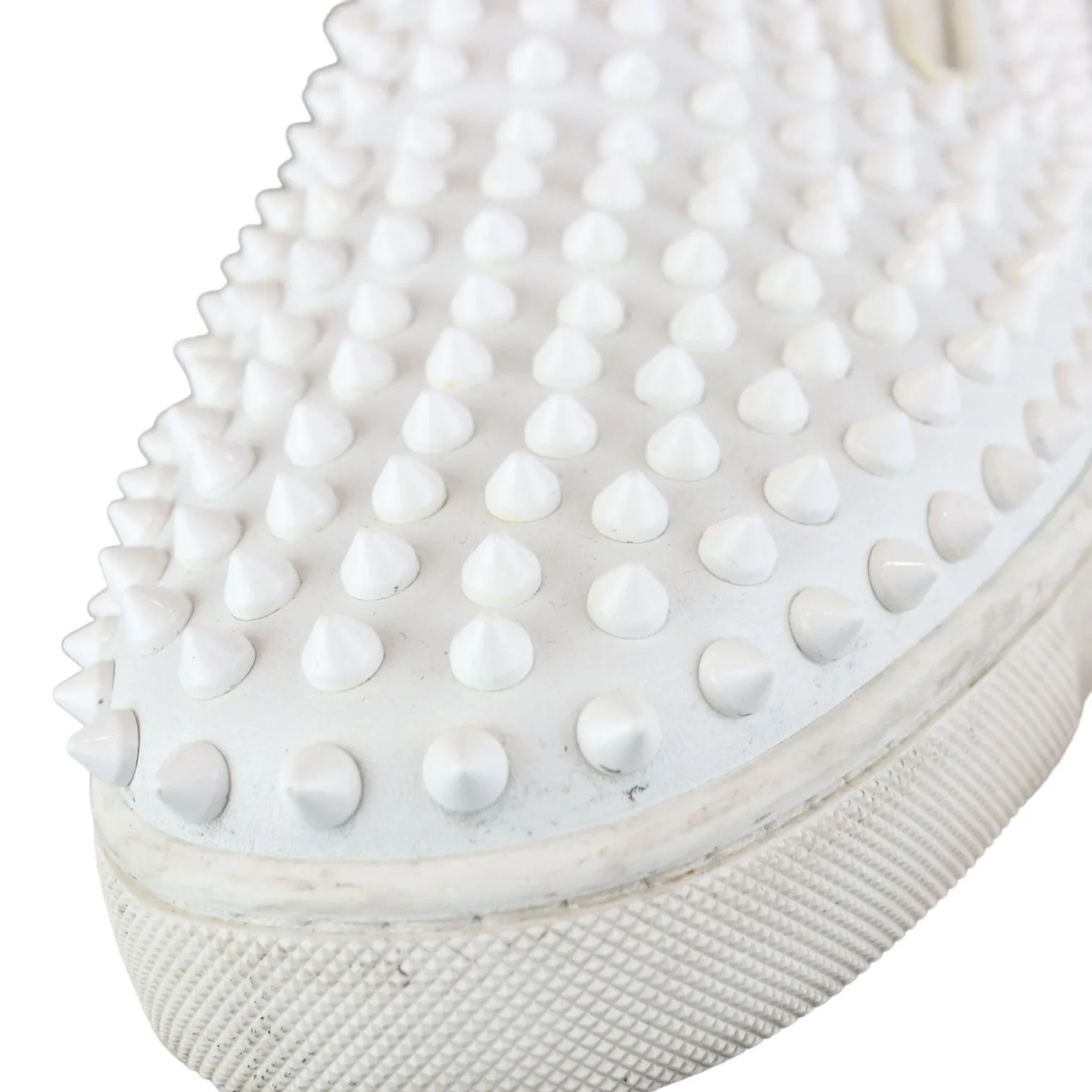 Christian Louboutin Spikes Mens Roller Boat Flat Calfskin White Size 42