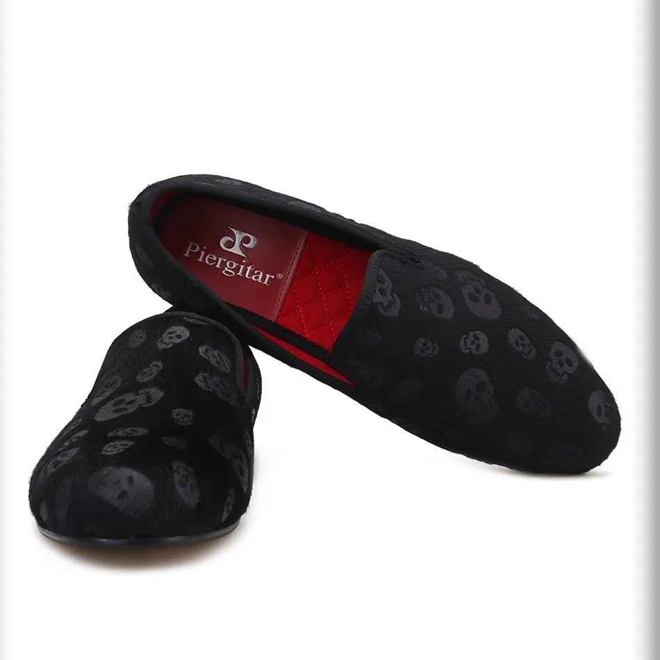 CLEARANCE / Skull Design Cool Rock Style Loafers / Stylish Black Velvet Men Shoes