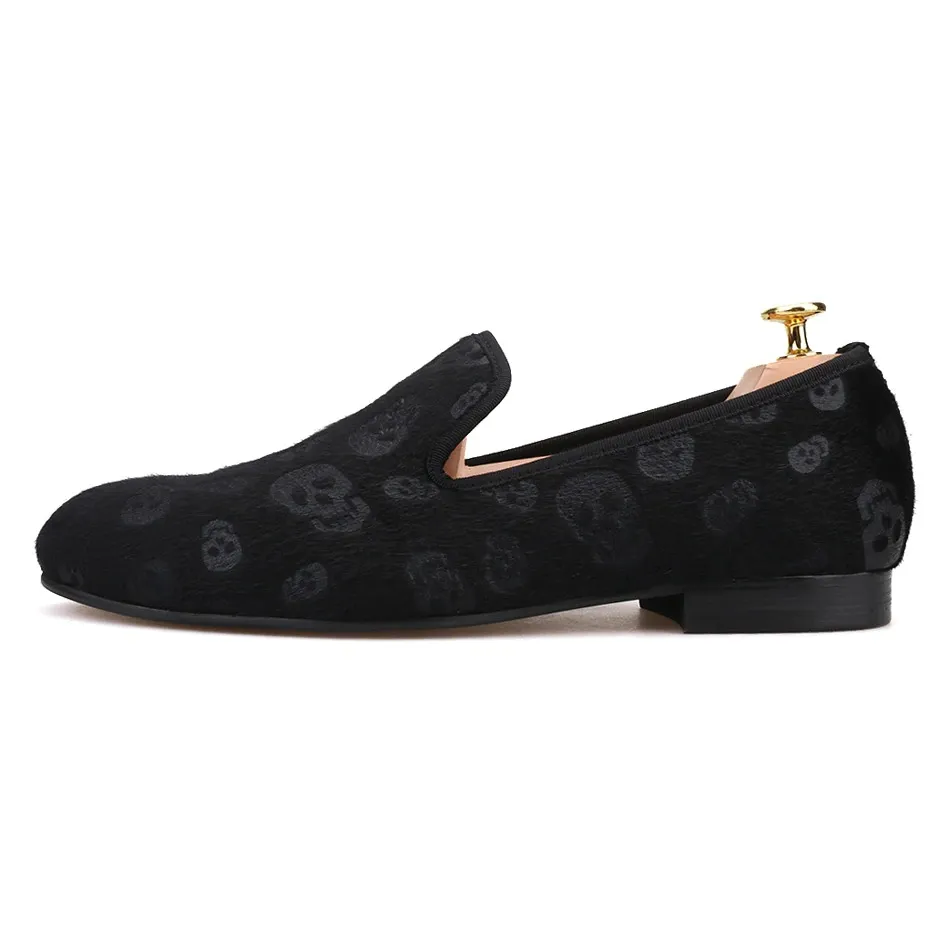 CLEARANCE / Skull Design Cool Rock Style Loafers / Stylish Black Velvet Men Shoes