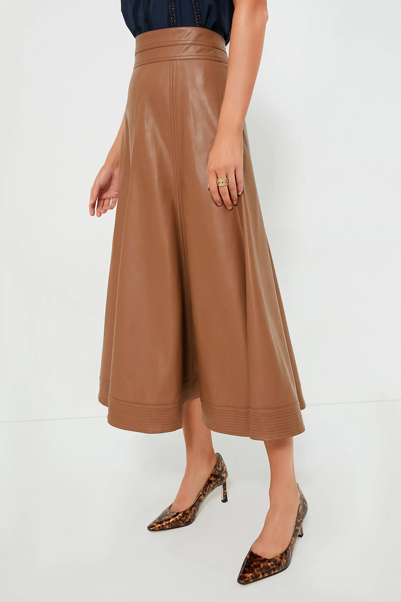 Cognac Leather Brynn Skirt