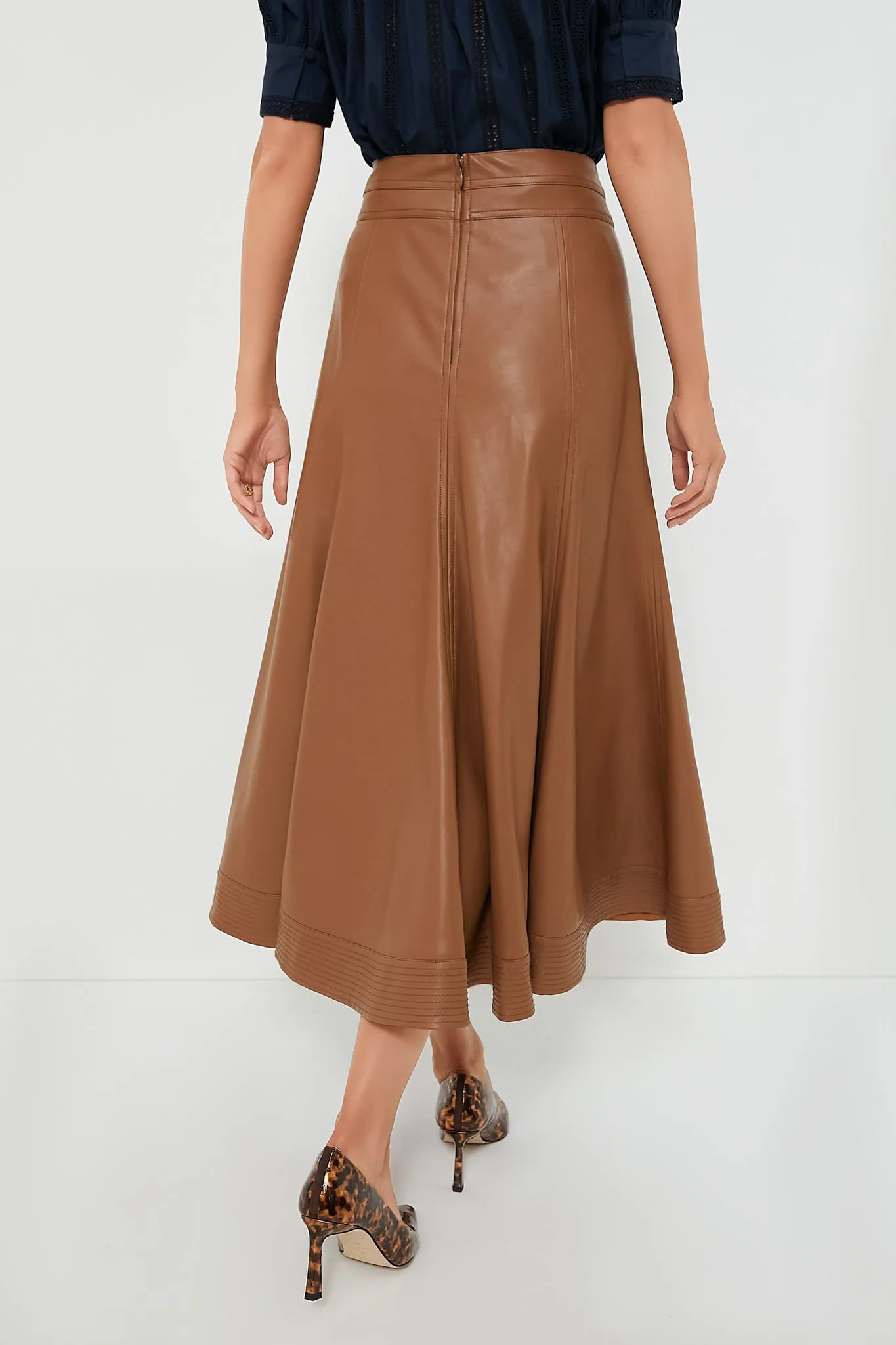 Cognac Leather Brynn Skirt