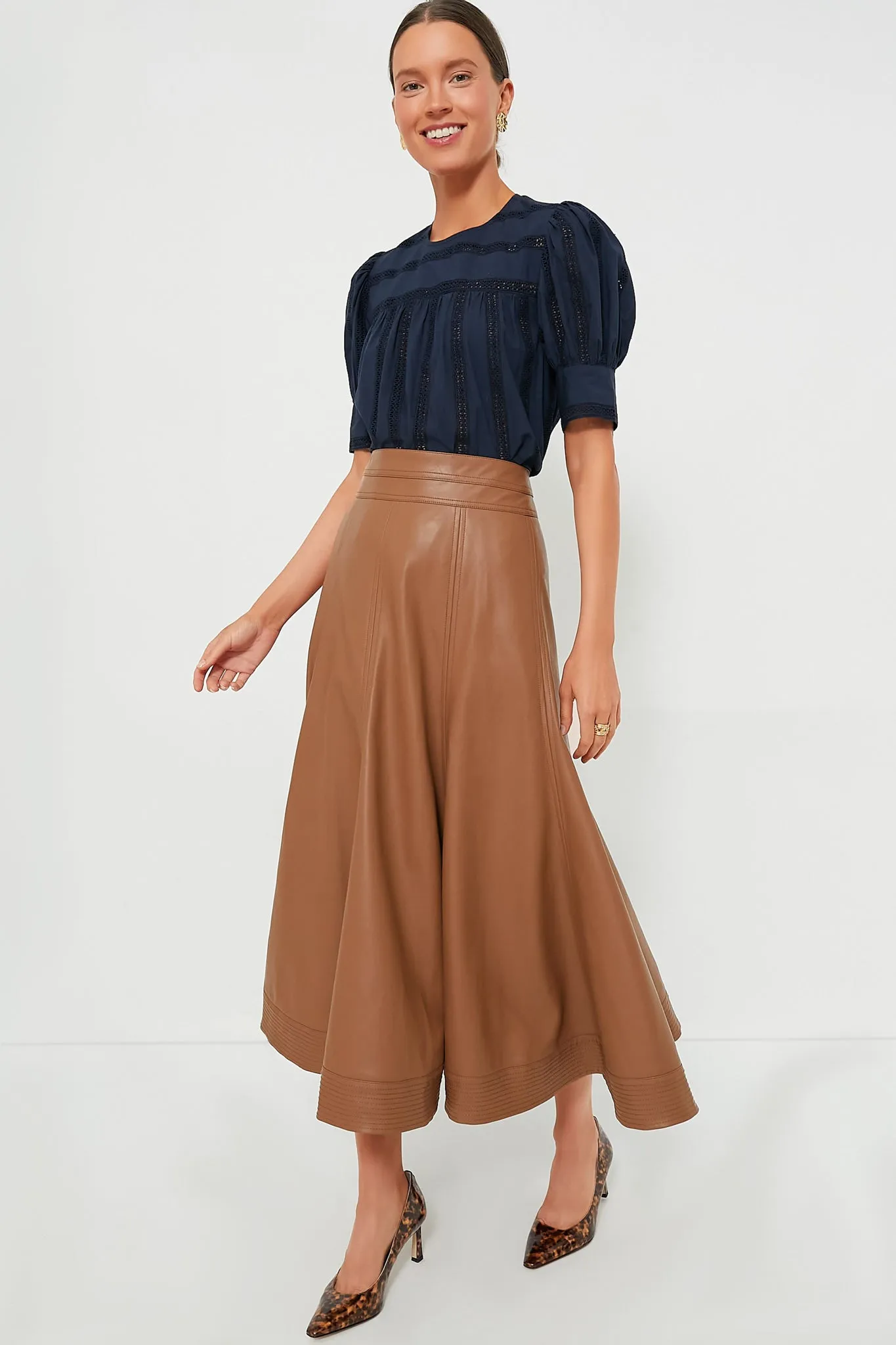 Cognac Leather Brynn Skirt