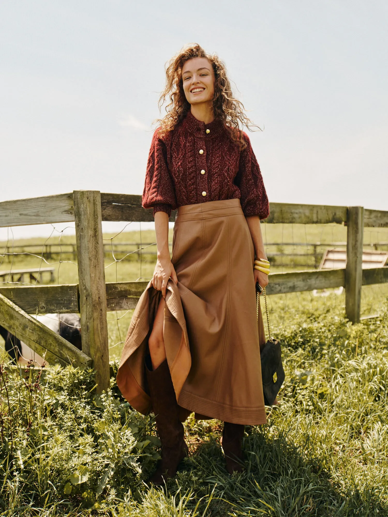 Cognac Leather Brynn Skirt