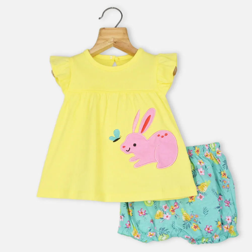 Cotton Short Sleeves Dress With Bloomer