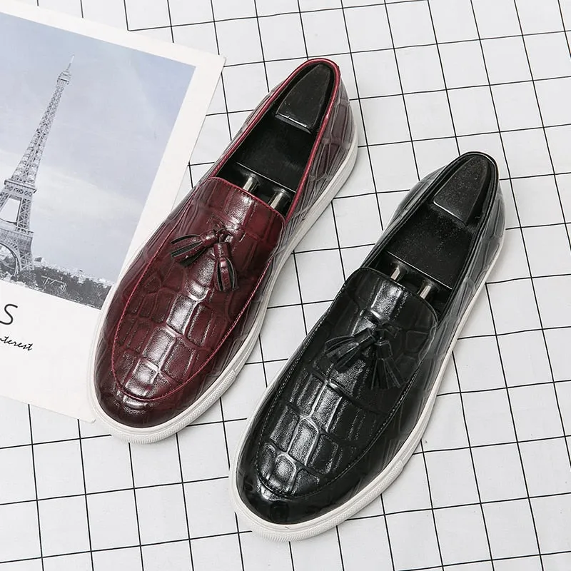 Crocodile Pattern with Tassels Slip-On Loafers Shoes