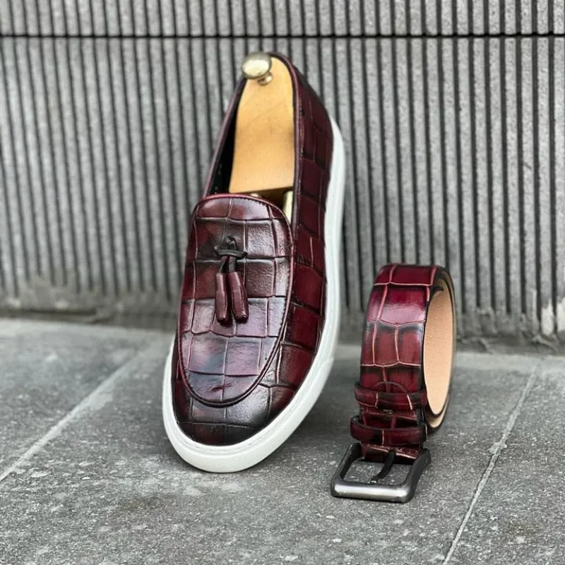 Crocodile Pattern with Tassels Slip-On Loafers Shoes