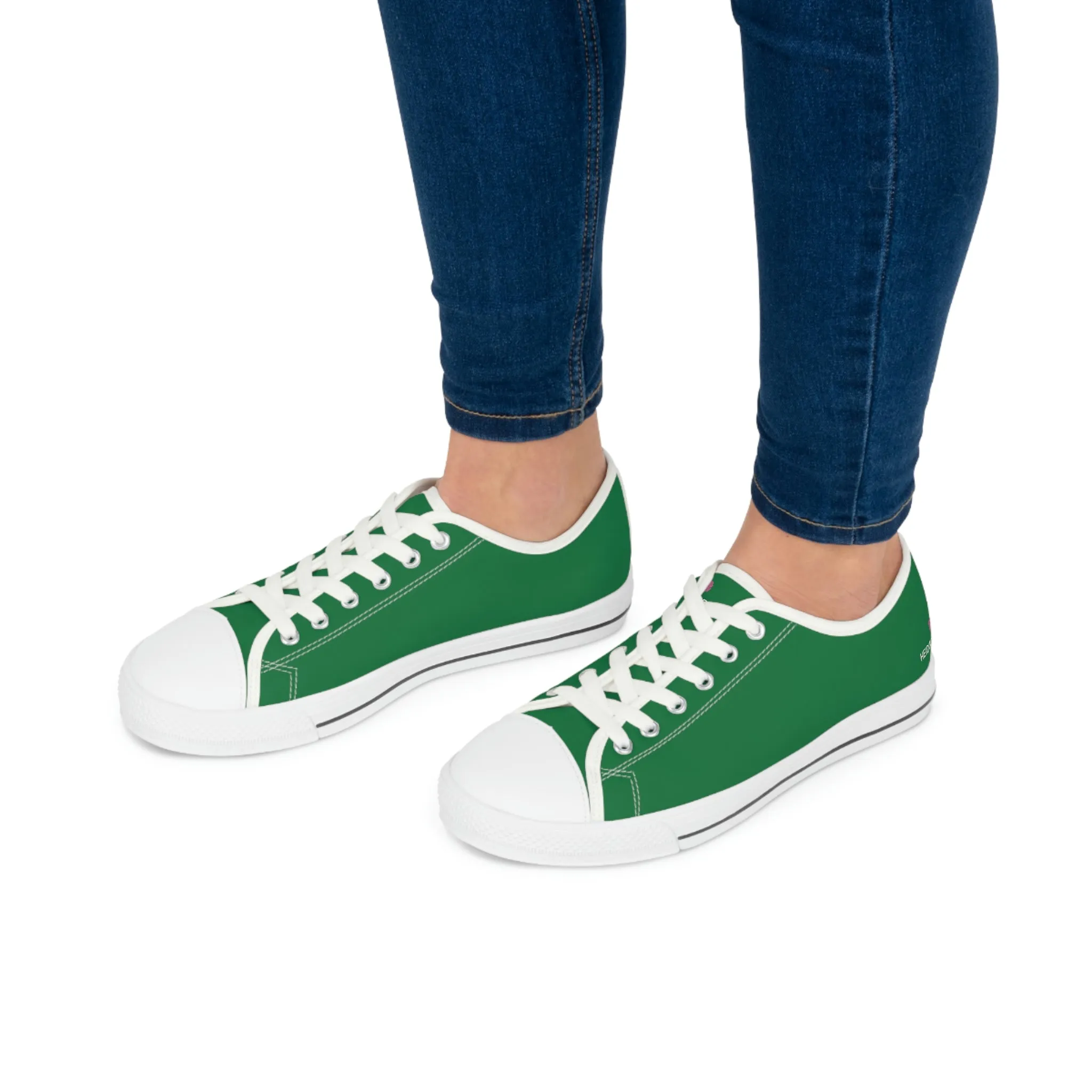 Dark Green Color Ladies' Sneakers, Green Solid Color Best Designer Canvas Fashion Women's Low Top Sneakers (US Size: 5.5-12)