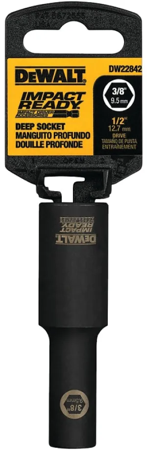 DeWALT IMPACT READY DW22842 Impact Socket, 3/8 in Socket, 1/2 in Drive, Square Drive, 6-Point, Steel, Black Oxide :EA: QUANTITY: 1