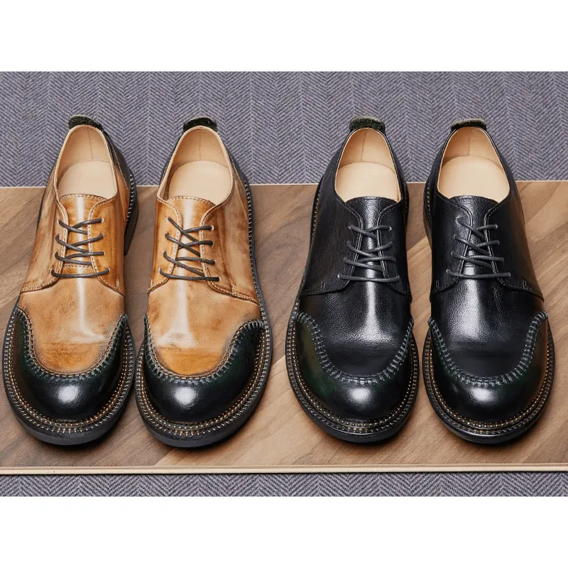 Elegant Men's Leather Shoes / Retro Breathable Lace-up Shoes / Alternative Footwear