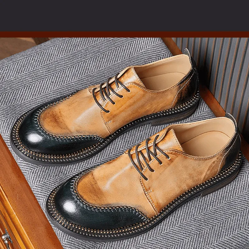 Elegant Men's Leather Shoes / Retro Breathable Lace-up Shoes / Alternative Footwear