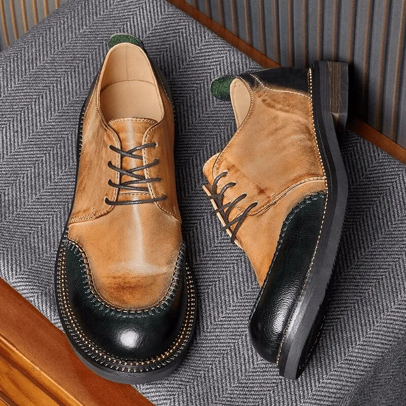 Elegant Men's Leather Shoes / Retro Breathable Lace-up Shoes / Alternative Footwear