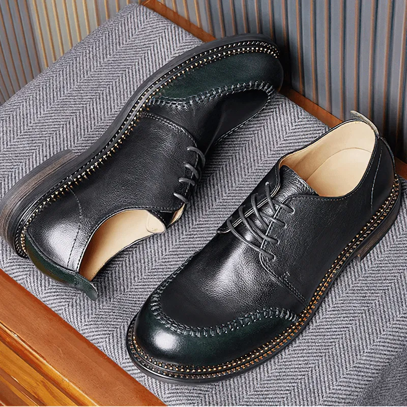 Elegant Men's Leather Shoes / Retro Breathable Lace-up Shoes / Alternative Footwear