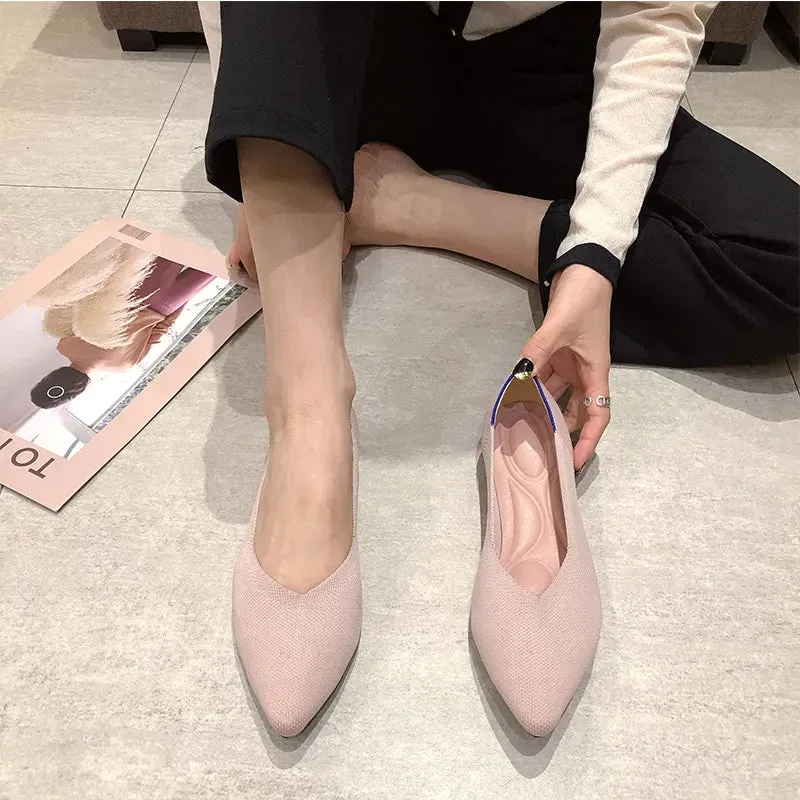 Fashion Knitted Breathable Non slip Pointed Flat Shoes