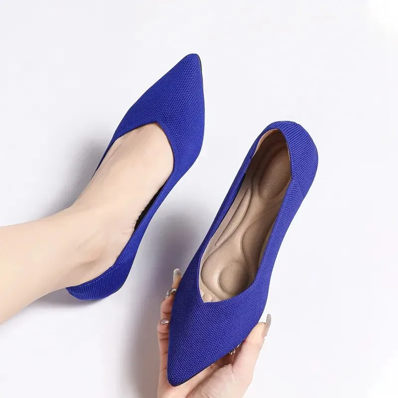 Fashion Knitted Breathable Non slip Pointed Flat Shoes