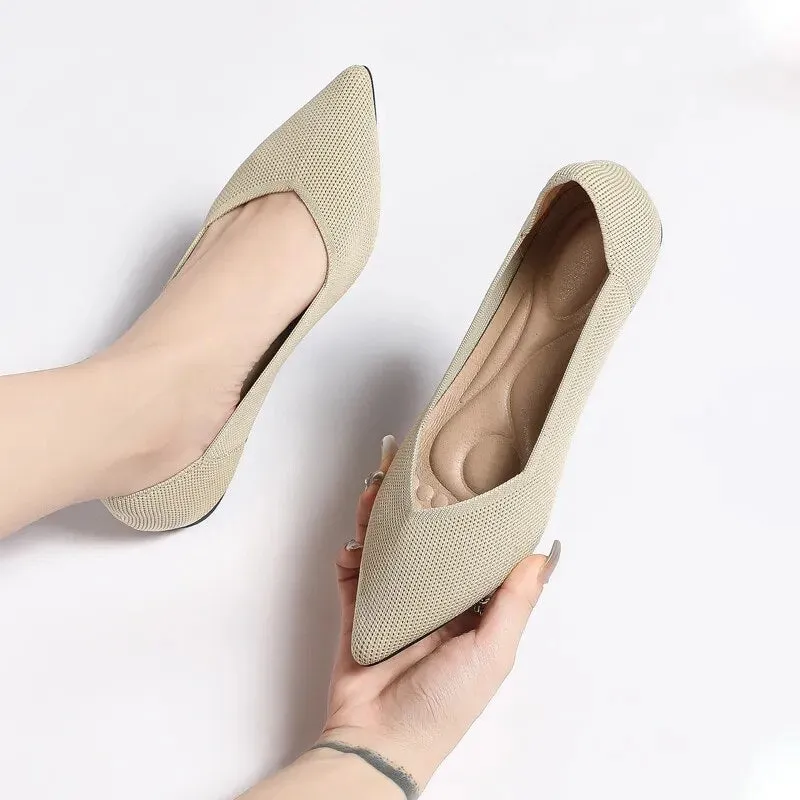 Fashion Knitted Breathable Non slip Pointed Flat Shoes