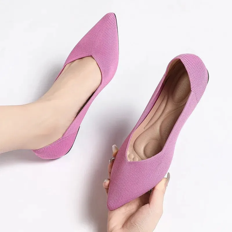 Fashion Knitted Breathable Non slip Pointed Flat Shoes