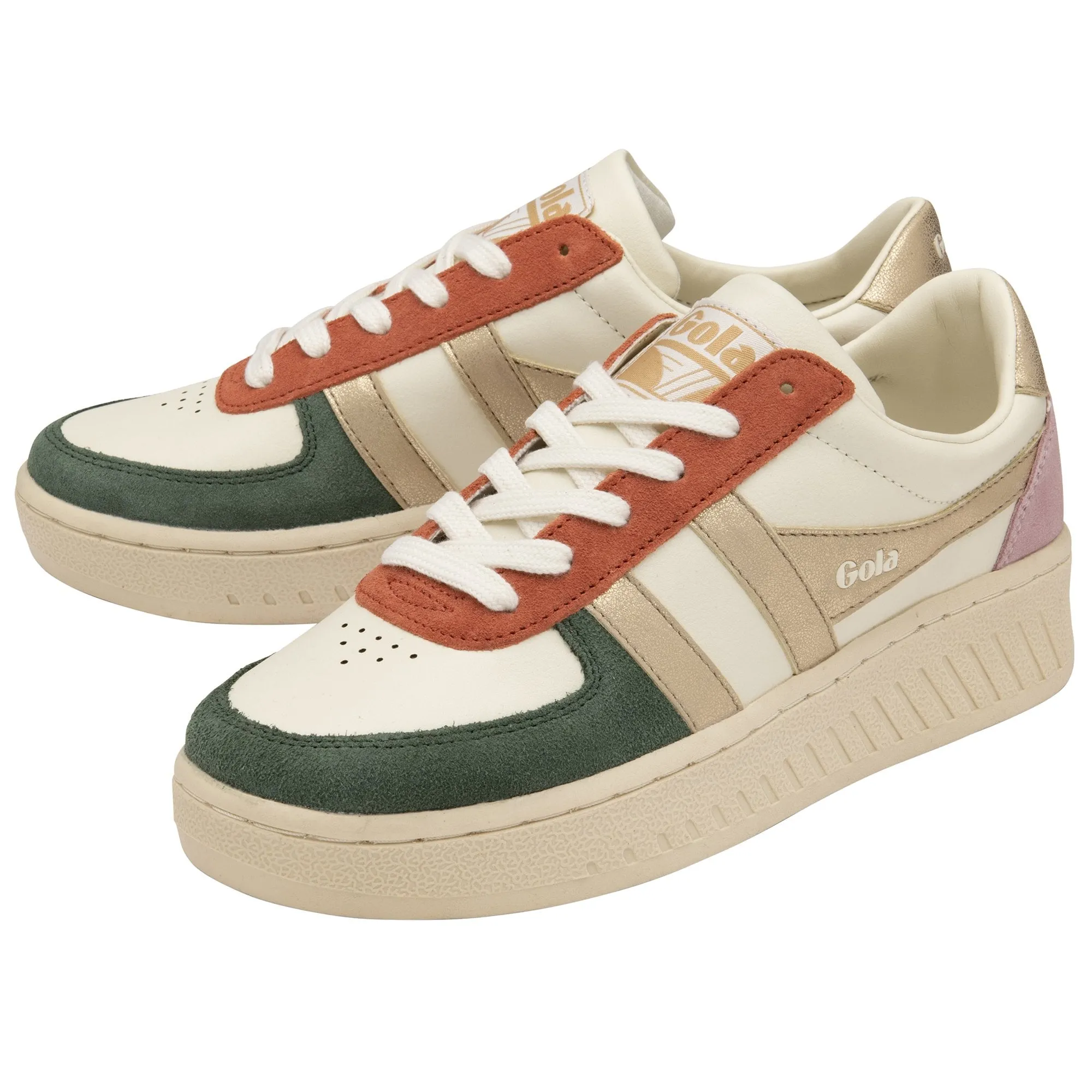 Gola Womens Trainer Grand Slam Quadrant Off White/Sage/Gold/Pastel Pink