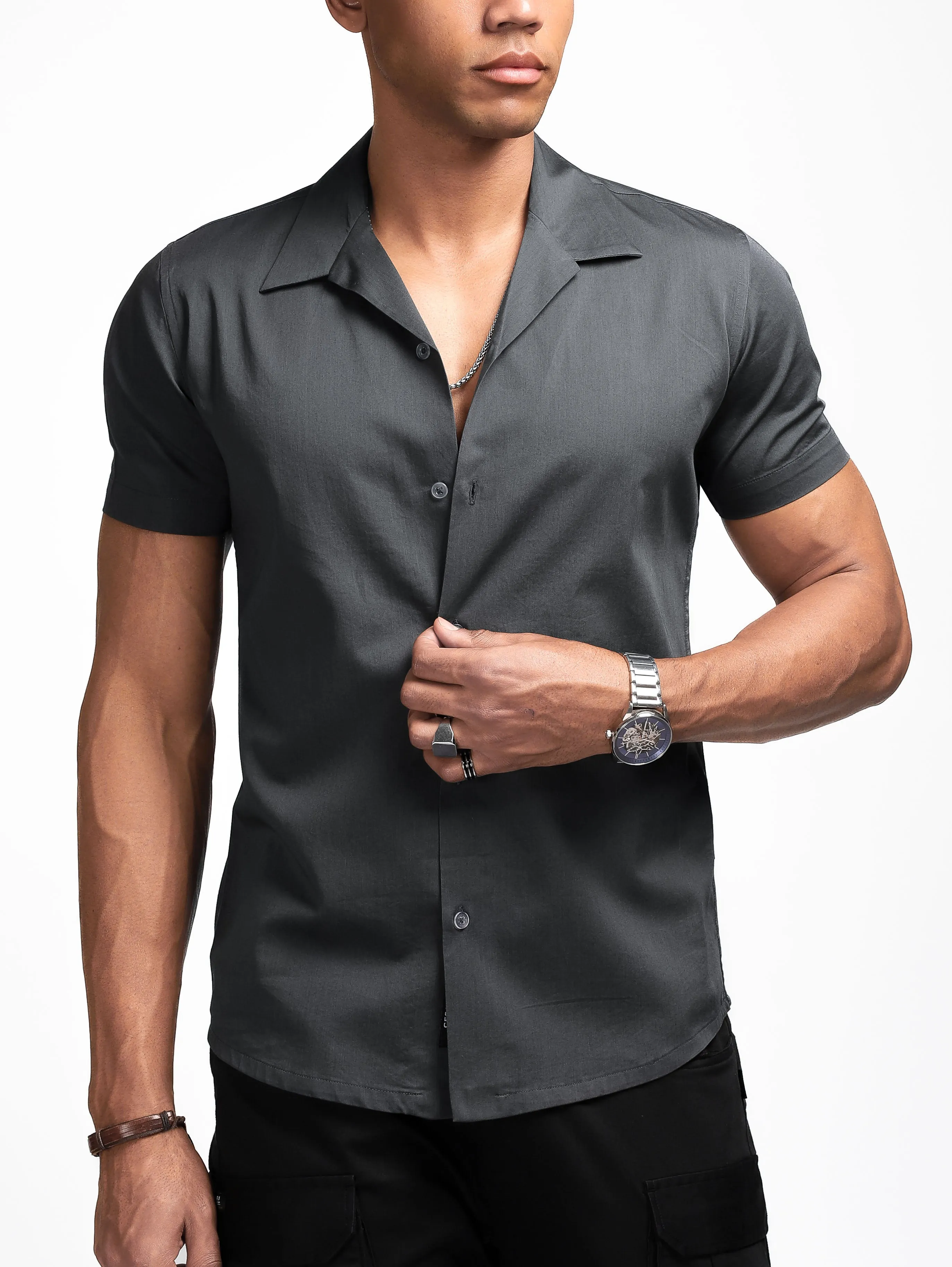 Graphite Grey Cuban Solid Shirt