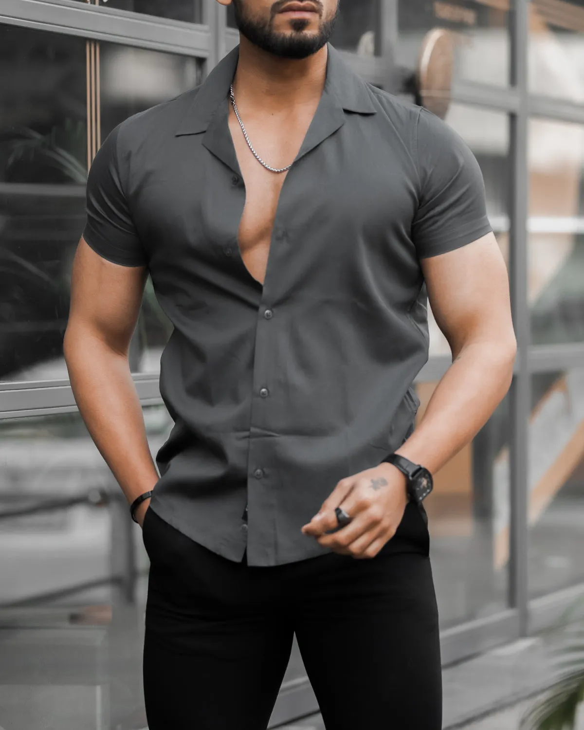 Graphite Grey Cuban Solid Shirt