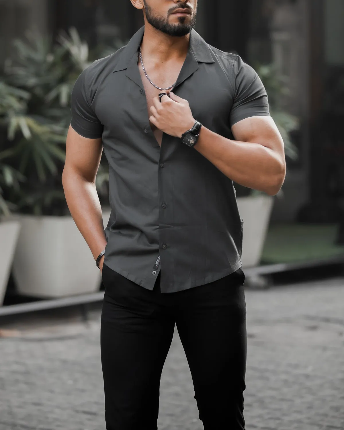 Graphite Grey Cuban Solid Shirt