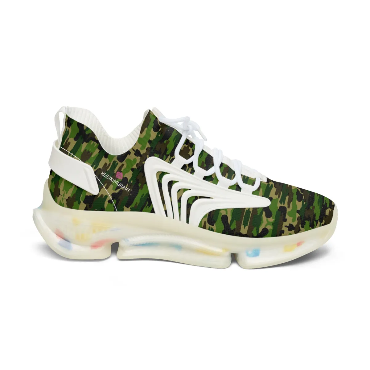 Green Camo Mesh Sneakers, Best Military Army Camo Print Mesh Sneakers For Women (US Size: 5.5-12)