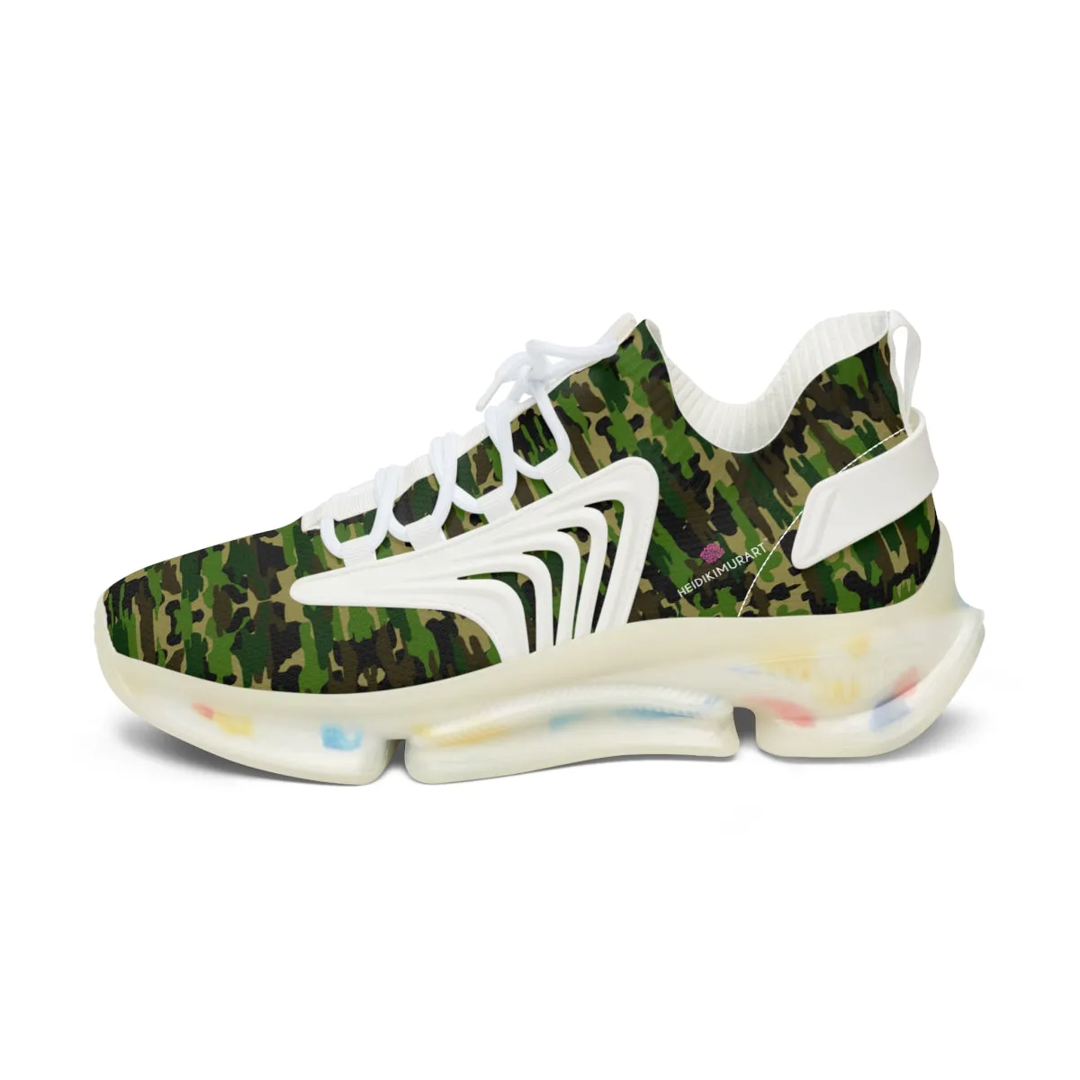 Green Camo Mesh Sneakers, Best Military Army Camo Print Mesh Sneakers For Women (US Size: 5.5-12)